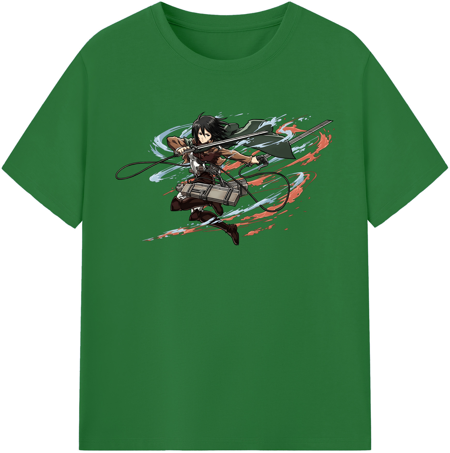 （画像用） 進撃の巨人 ミカサ·アッカーマン Attack on Titan Mikasa Ackerman 綿100％半袖Tシャツ（フロントプリント）