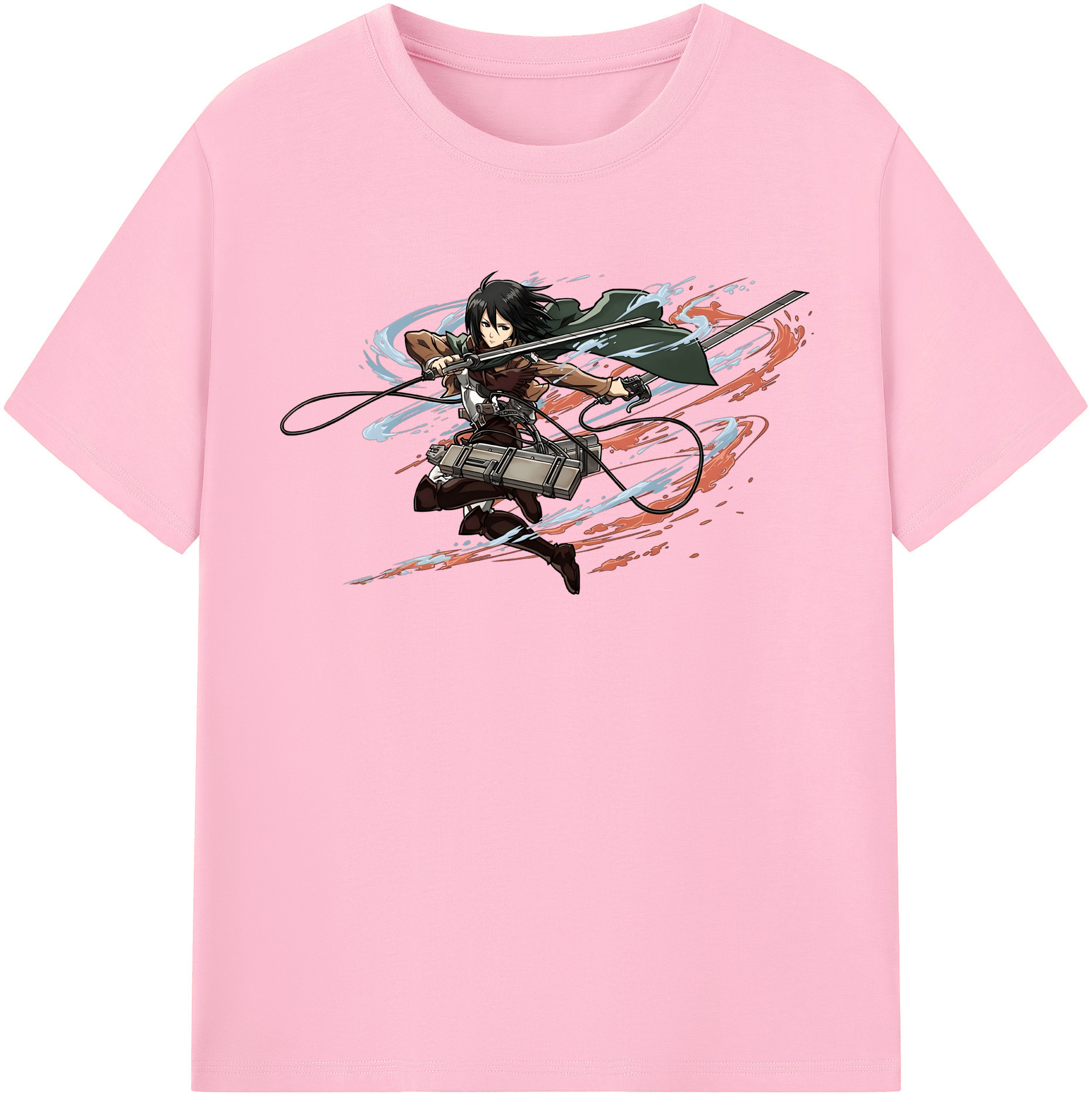 （画像用） 進撃の巨人 ミカサ·アッカーマン Attack on Titan Mikasa Ackerman 綿100％半袖Tシャツ（フロントプリント）