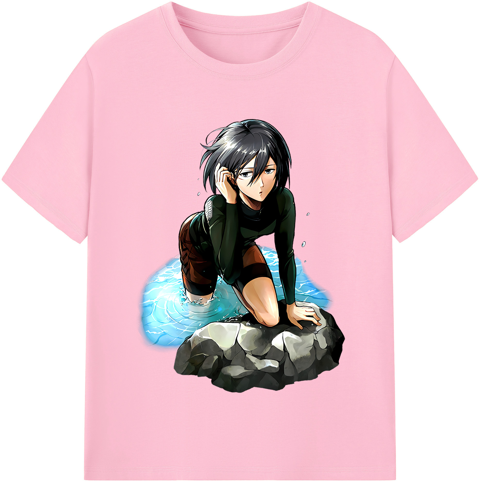 （画像用） 進撃の巨人 ミカサ·アッカーマン Attack on Titan Mikasa Ackerman 綿100％半袖Tシャツ（フロントプリント）