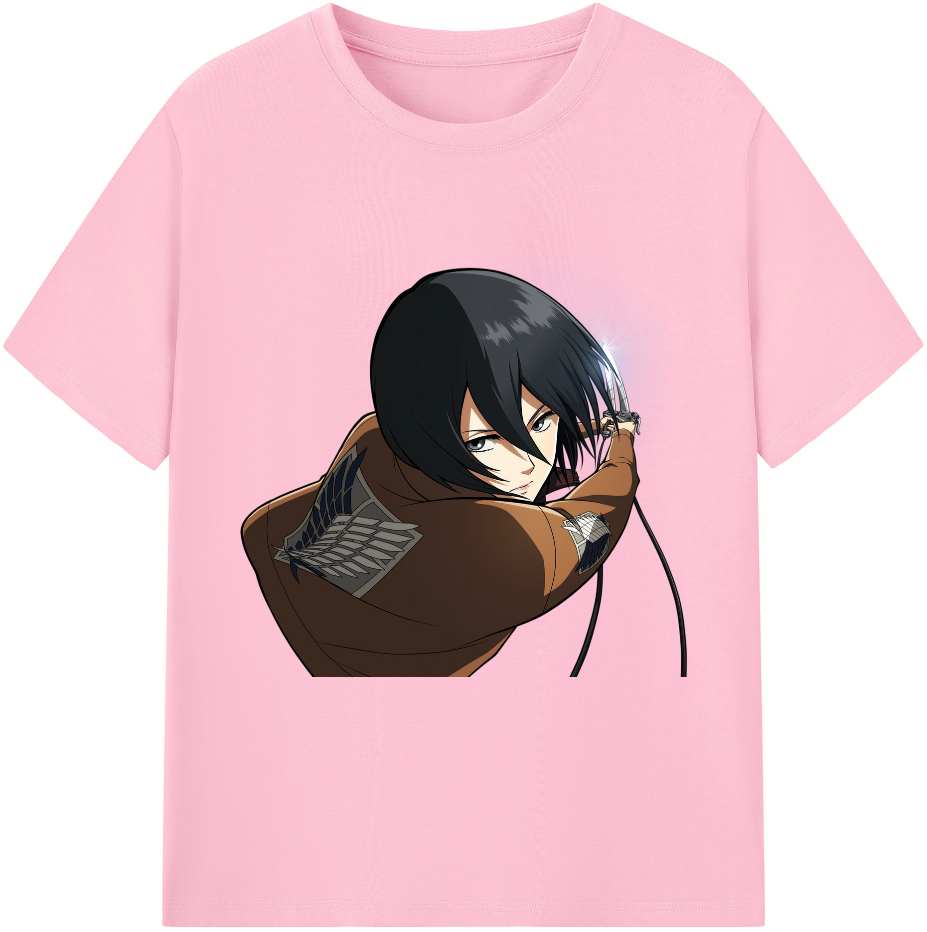 （画像用） 進撃の巨人 ミカサ·アッカーマン Attack on Titan Mikasa Ackerman 綿100％半袖Tシャツ（フロントプリント）