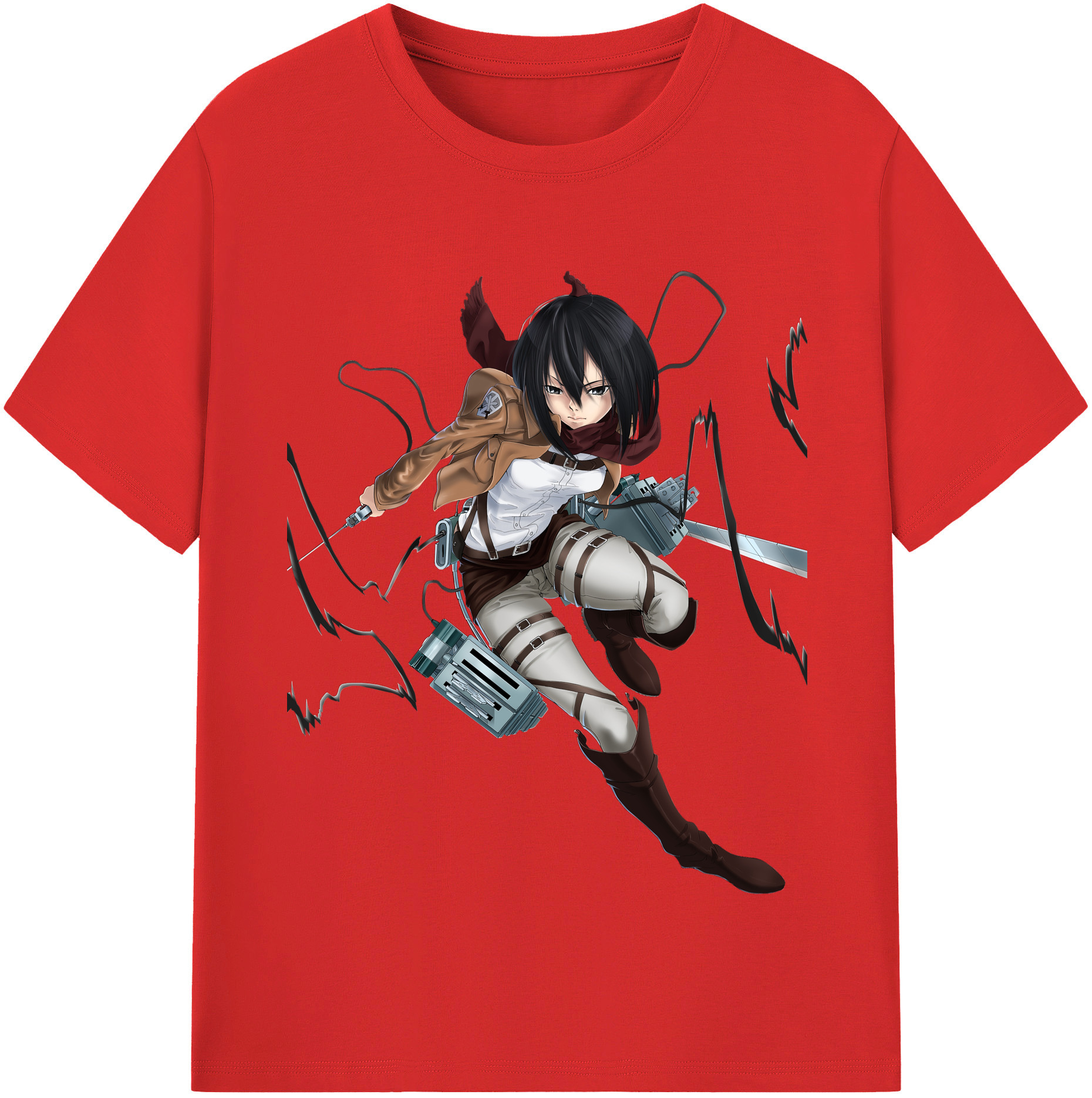 （画像用） 進撃の巨人 ミカサ·アッカーマン Attack on Titan Mikasa Ackerman 綿100％半袖Tシャツ（フロントプリント）