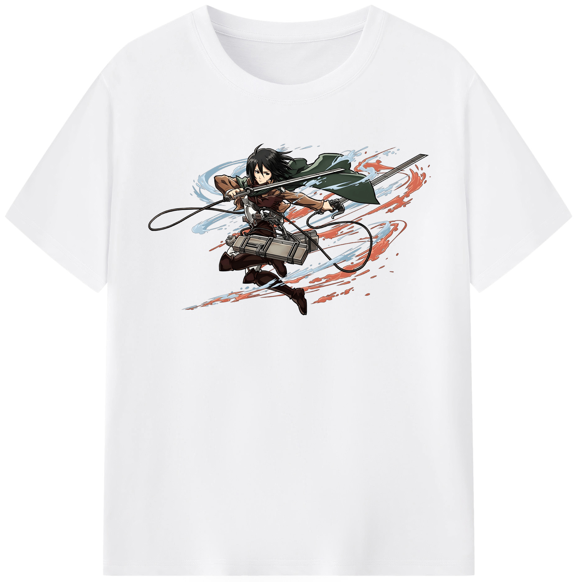 （画像用） 進撃の巨人 ミカサ·アッカーマン Attack on Titan Mikasa Ackerman 綿100％半袖Tシャツ（フロントプリント）