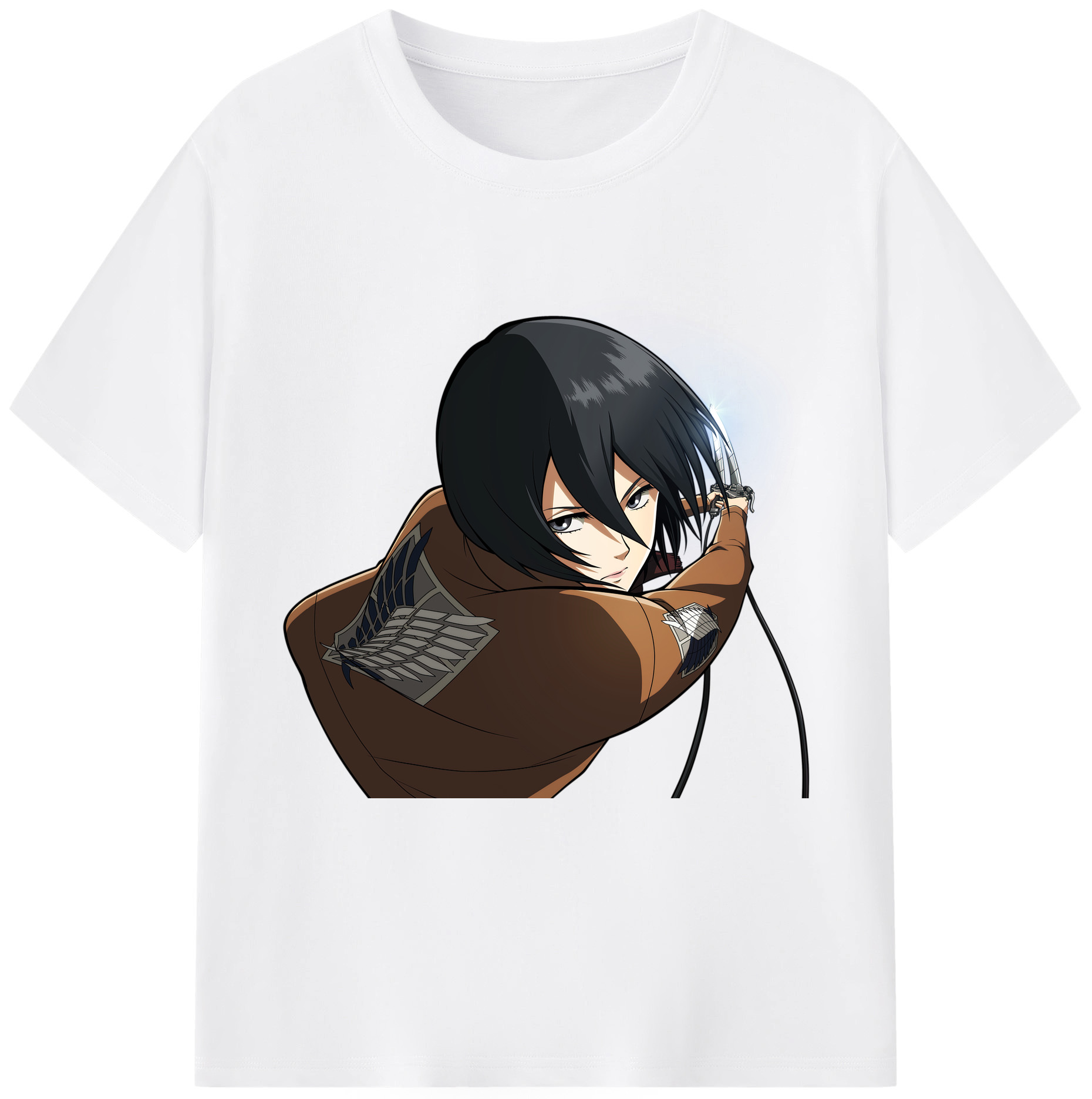 （画像用） 進撃の巨人 ミカサ·アッカーマン Attack on Titan Mikasa Ackerman 綿100％半袖Tシャツ（フロントプリント）