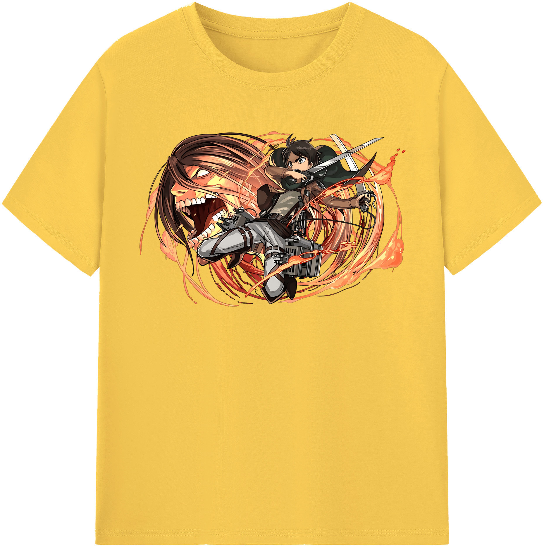 （画像用） 進撃の巨人 エレン･イェーガー Attack on Titan Eren Jäger 綿100％半袖Tシャツ（フロントプリント）