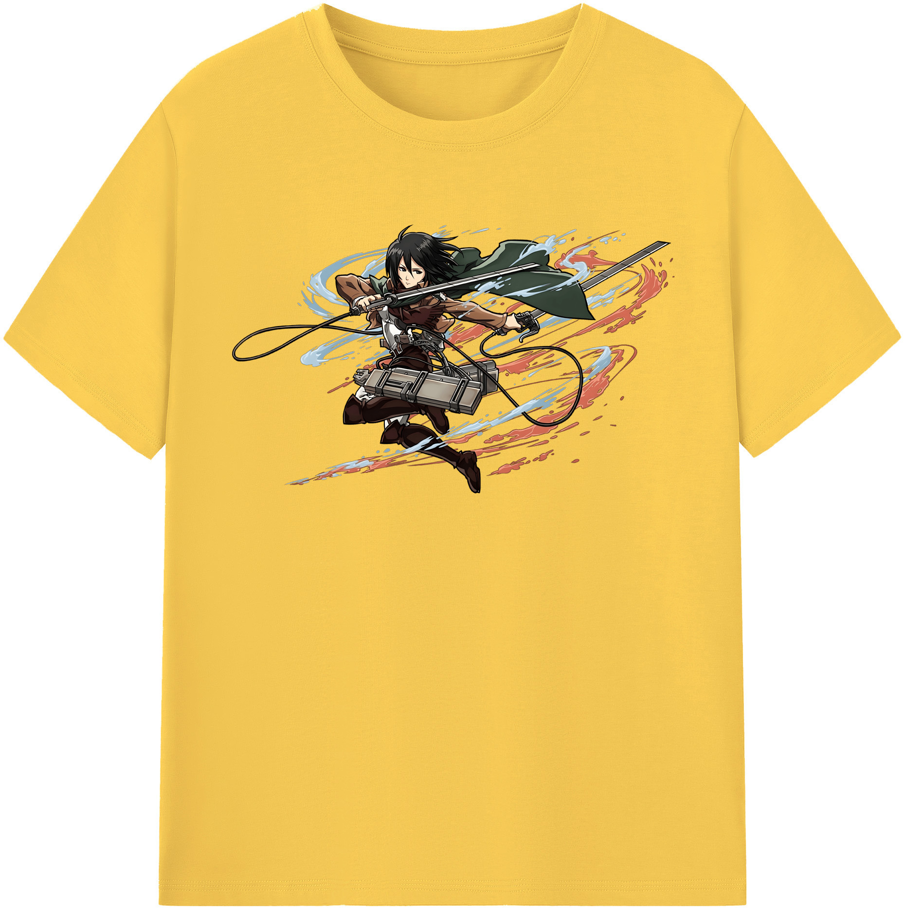（画像用） 進撃の巨人 ミカサ·アッカーマン Attack on Titan Mikasa Ackerman 綿100％半袖Tシャツ（フロントプリント）