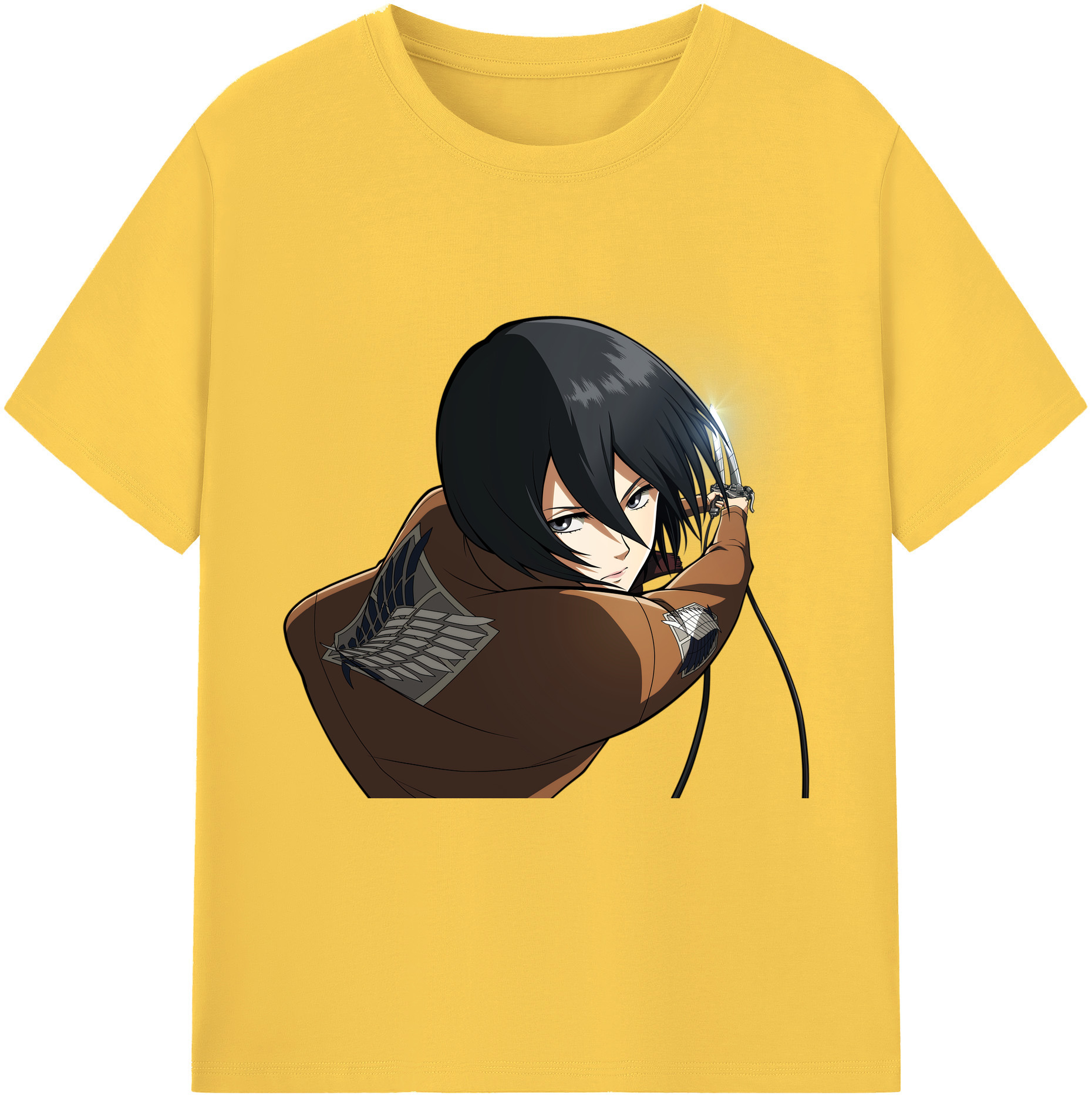 （画像用） 進撃の巨人 ミカサ·アッカーマン Attack on Titan Mikasa Ackerman 綿100％半袖Tシャツ（フロントプリント）