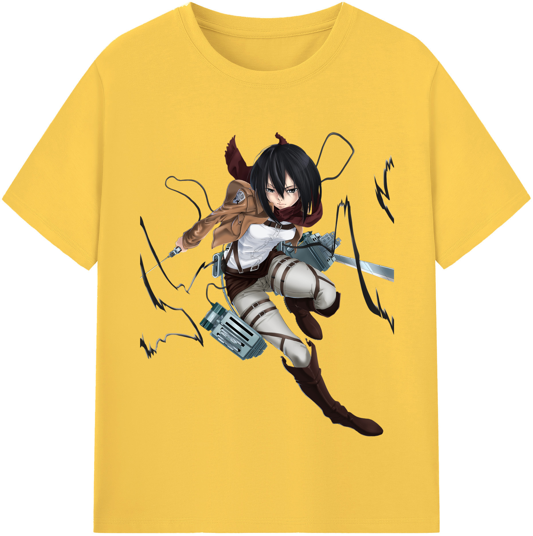 （画像用） 進撃の巨人 ミカサ·アッカーマン Attack on Titan Mikasa Ackerman 綿100％半袖Tシャツ（フロントプリント）